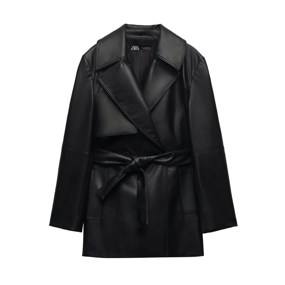 Faux Leather Short Trench Coat